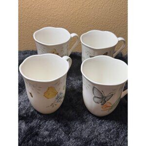 Lenox Butterfly Meadows Fine Bone China Butterfly Floral Coffee Tea Mugs Set 4